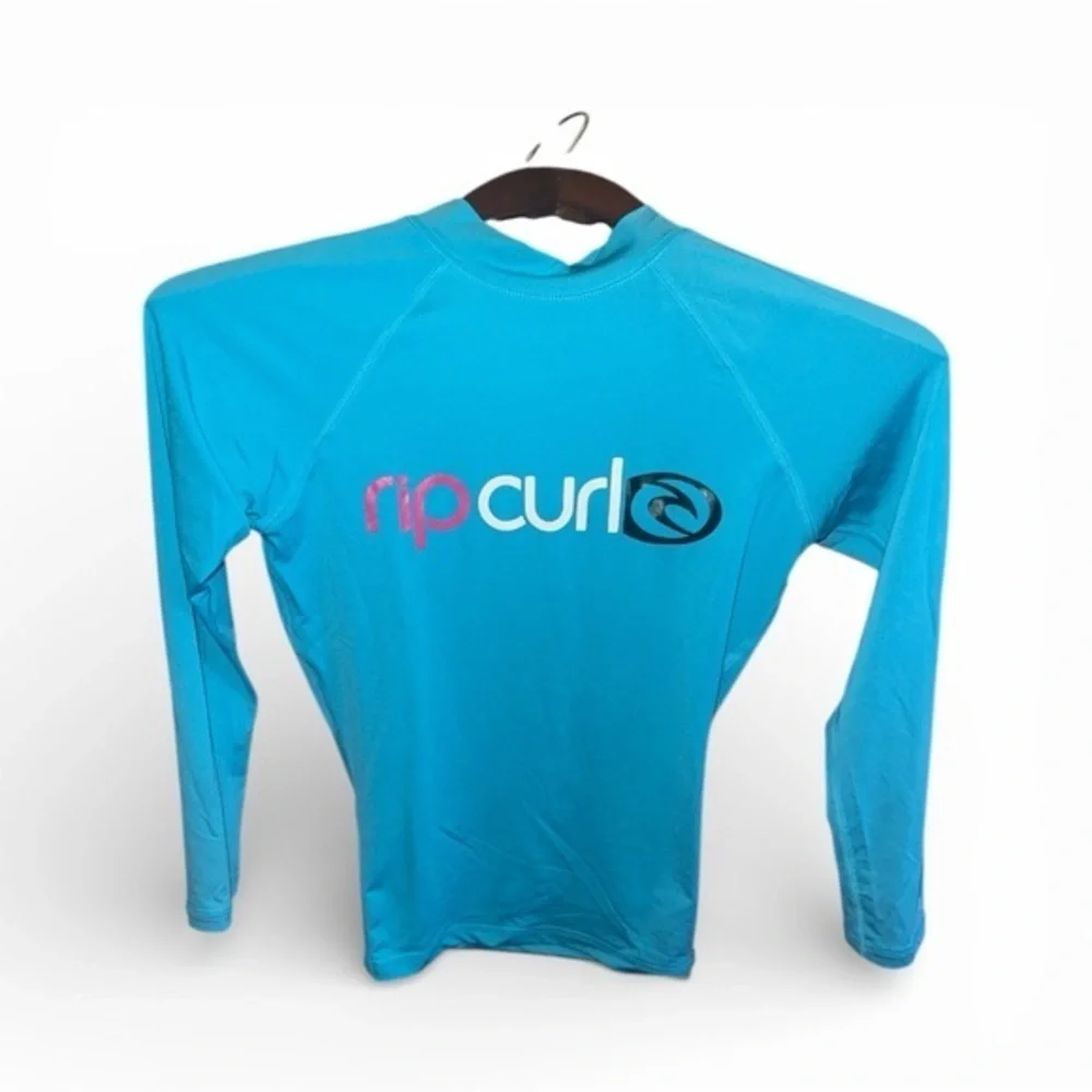 Rip Curl Aqua Long Sleeve Rash Guard Girls Youth Size 10 Sun Protection Shirt
